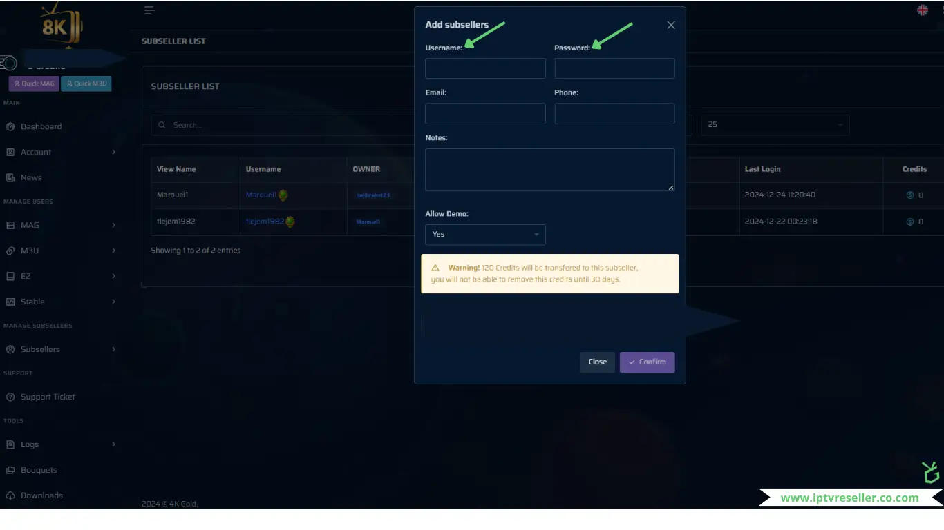 add username and password