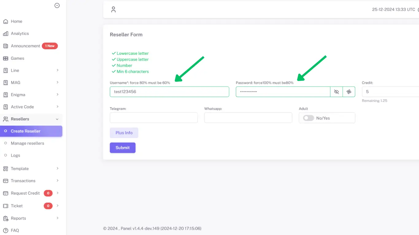 add username and password