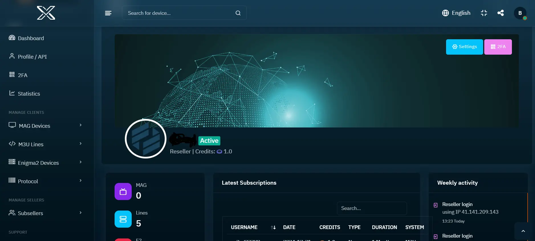Trex IPTV reseller Panel