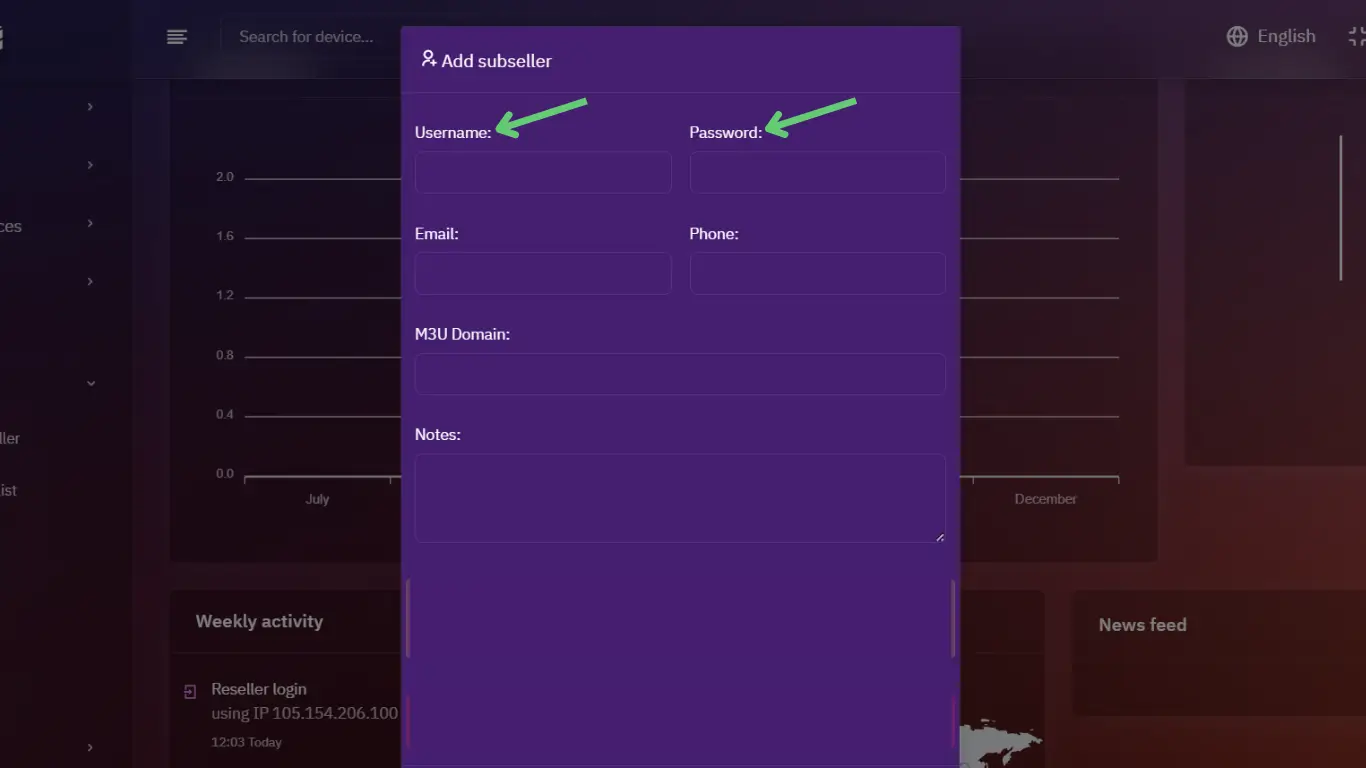 add usernem and password