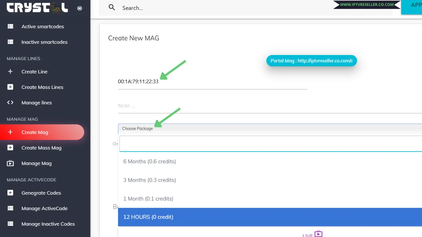 add mac address in crystal panel