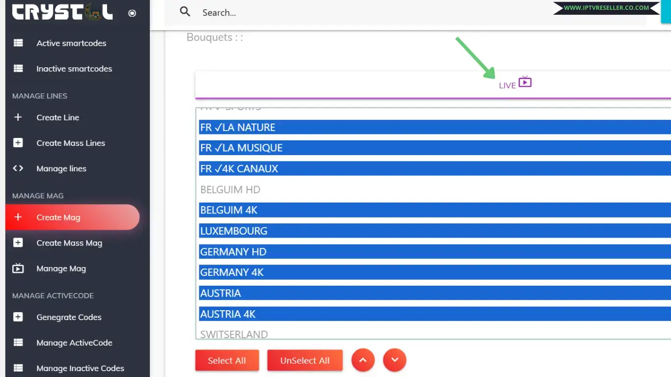 choose live crystal channels for mag